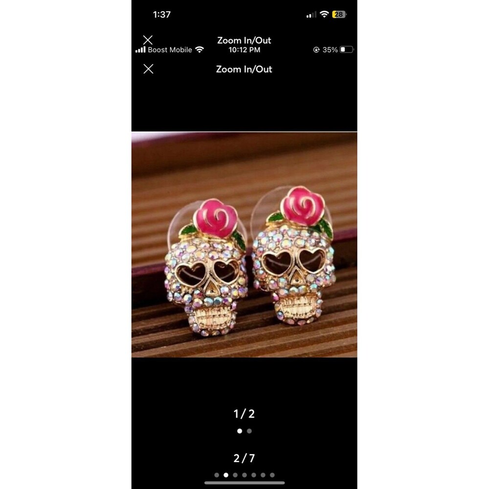 Dia de Muertos Sugar Skulls 925 Silver & Lab Diamond Earrings Jewelry Womens